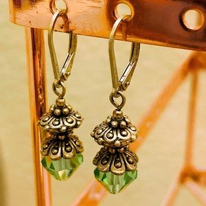 Silver and Green Small Earrings